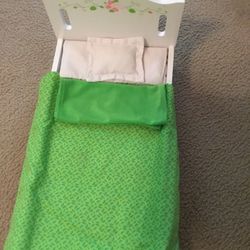 Badger Basket Co. 22” Doll Bed.  $18  Add Bedding And 13” Berenguer Doll.   $28. All In Excellent Condition.   