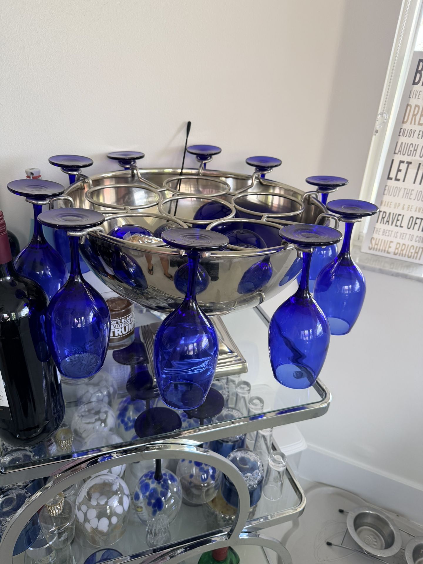 Collection of Vintage Cobalt blue wine glasses 11 ONLY