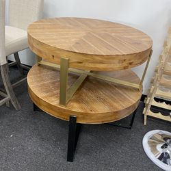 $80 Each New Assembled Modern Retro Splicing Round Coffee Table Fir Wood Table Top with Metal Legs