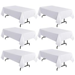 sancua 6 Pack White Tablecloth 60 x 102 Inch, Rectangle Table Cloth for 6 Feet Tables - Stain and Wrinkle Resistant Washable Polyester Table Cover for