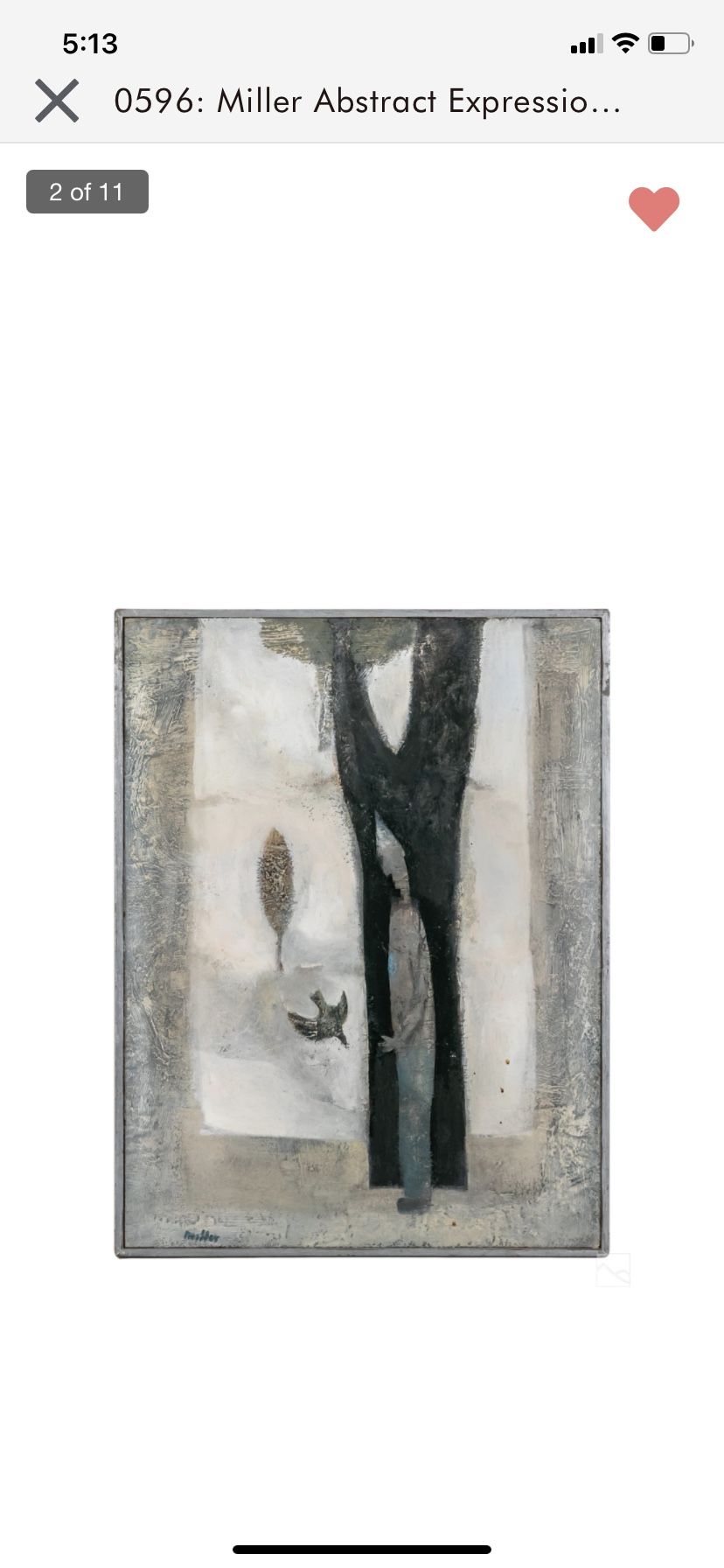 Vintage MILLER Signed Ooak Clown Pierrot Figurative Abstract Midcentury Silhouette Bird Nature Landscape Surreal Dream Grey Whimsical Painting Art