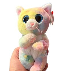 Ty Beanie Bellies “Jenni” Pastel Rainbow Kitty Plush – Glitter Eyes w/ Tag