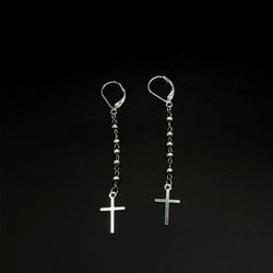 925 Silver Cross Dangle Earrings / Aretes Largos de Cruz 
