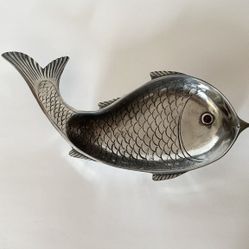 Vintage Arthur Court 1977 Koi Fish Carnelian Eyes Serving Bowl Dish 14.5”