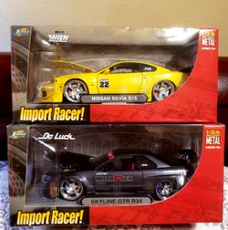IMPORT RACER NISSAN SILVIA S15 & NISSAN SKYLINE GTR R34 1:24 SCALE DIE CAST METAL 2004 BRAND NEW RARE👽 LOT OF 2