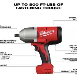 Milwaukee M18 18-Volt Lithium-Ion Brushless 1/2 in. High Torque Impact Wrench with Friction Ring (Tool-Only