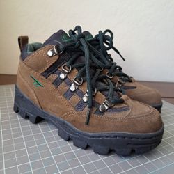 Brown Leather Hiking Boots Size 3 Hi-Tec Trailhead Rugged Lace-Up High Tops Boy