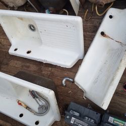 1950s Farm Style Sink With Drain Board.