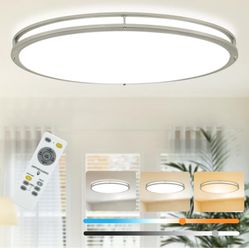 32In Oval LED Ceiling Light Fixture, 65W Dimmable LED Flush Mount Ceiling Light with Remote, 3000K/4000K/5000K Adjustable, Brush Nickel Finish fo