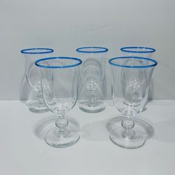 Lindean Mill Scottish Art Glass Hand Blown Wine Glasses Set of 5 .