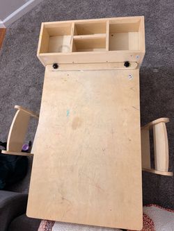 Kids Wooden Art Desk with Storage and Chairs