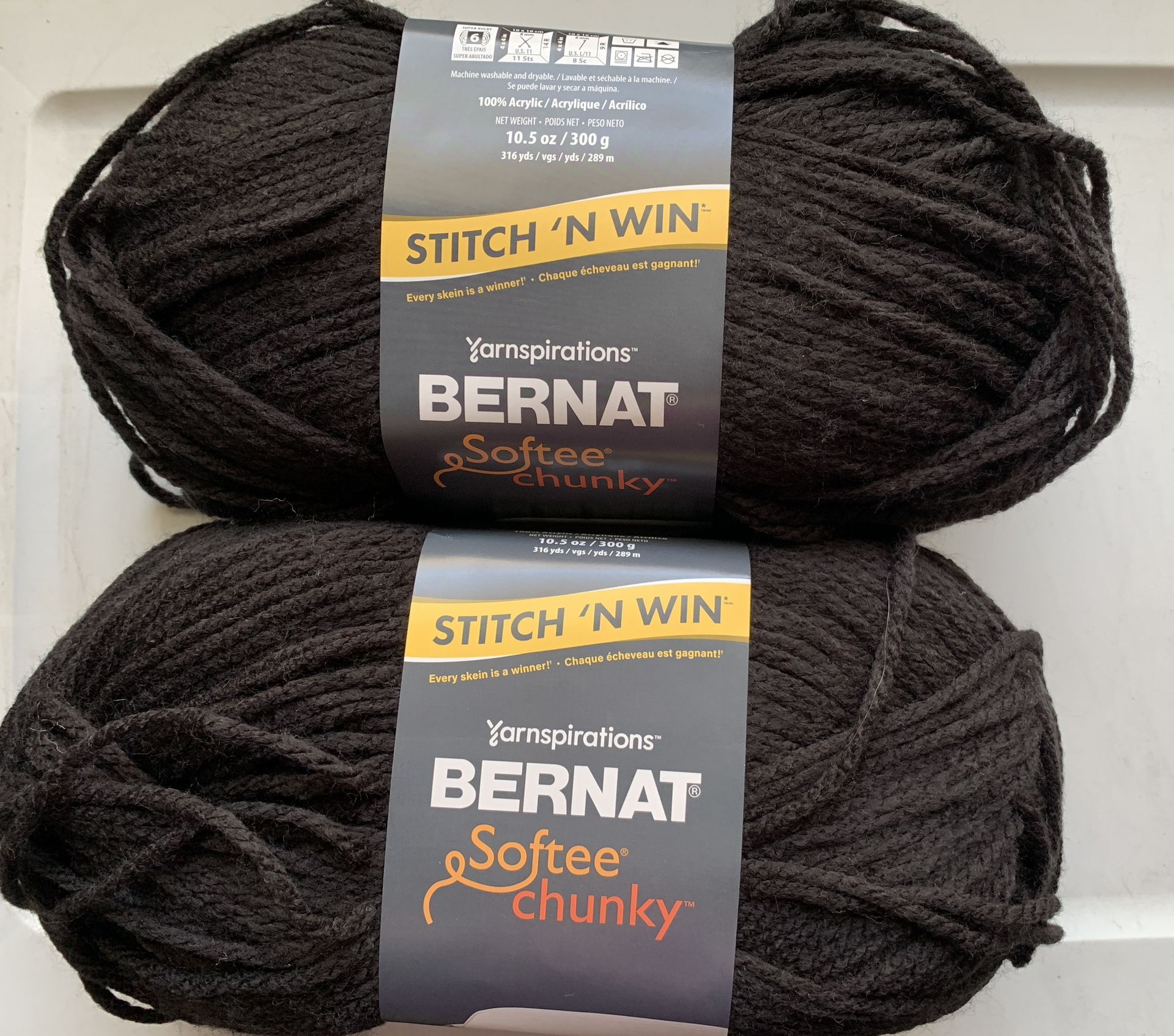 2 Bernat Softee Chunky Black Yarn Crochet Knit