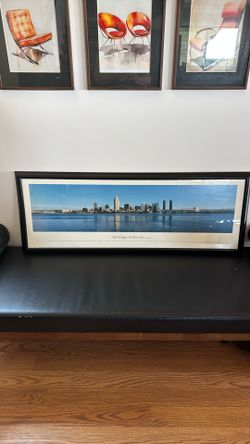 San Diego Skyline Ocean View Picture Large 42” X 15 1/2” Black Wood Frame