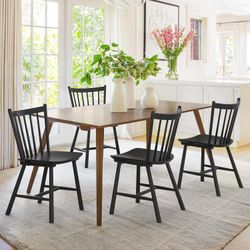 Upgraded Dining Chairs Set of 4, Farmhouse Wooden Spindle Back Kitchen Chairs, Windsor Dining Chairs for Kitchen and Dining Room, Black