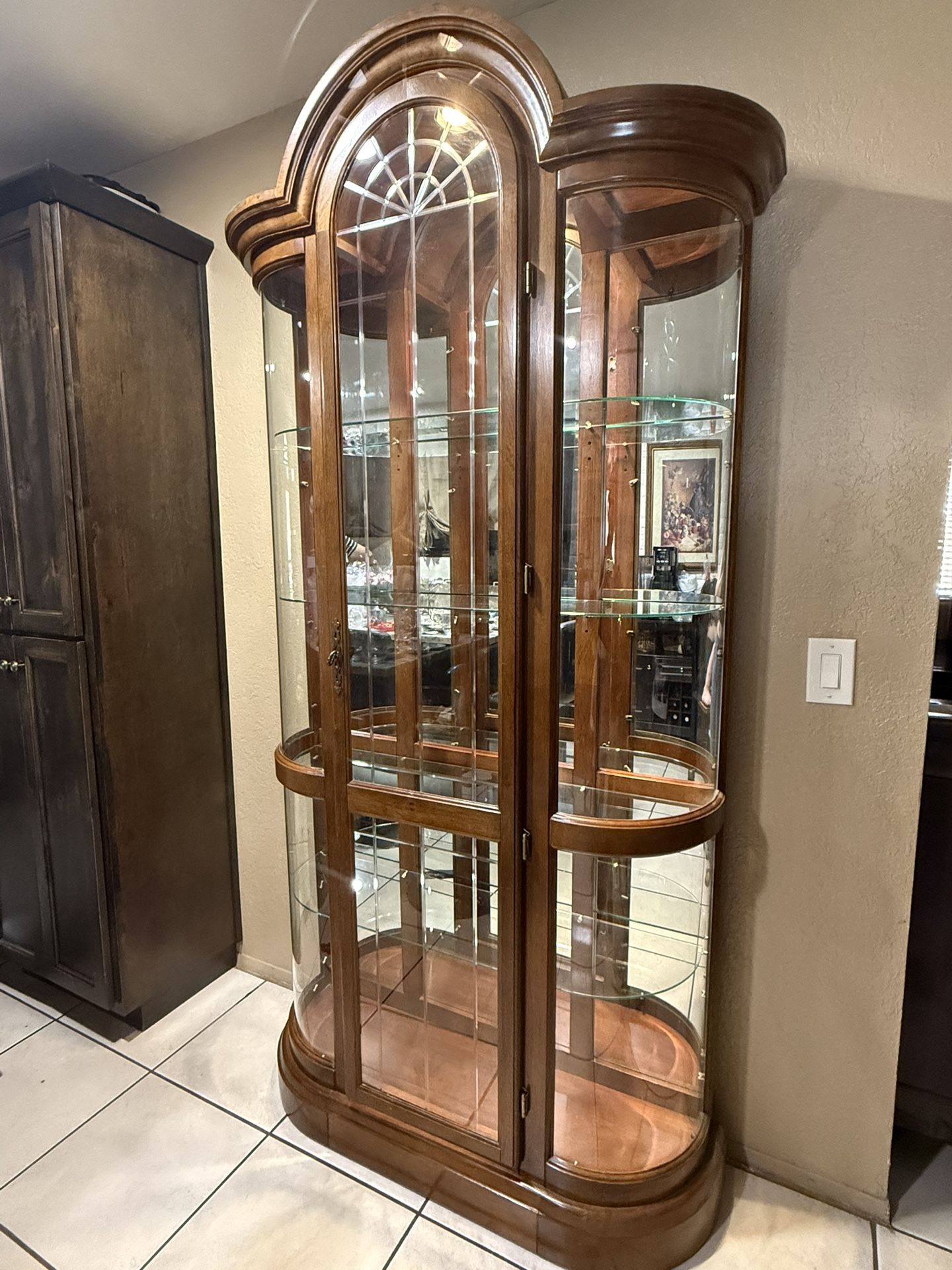 Wooden Lighted Glass Display Case with 5 Shelves