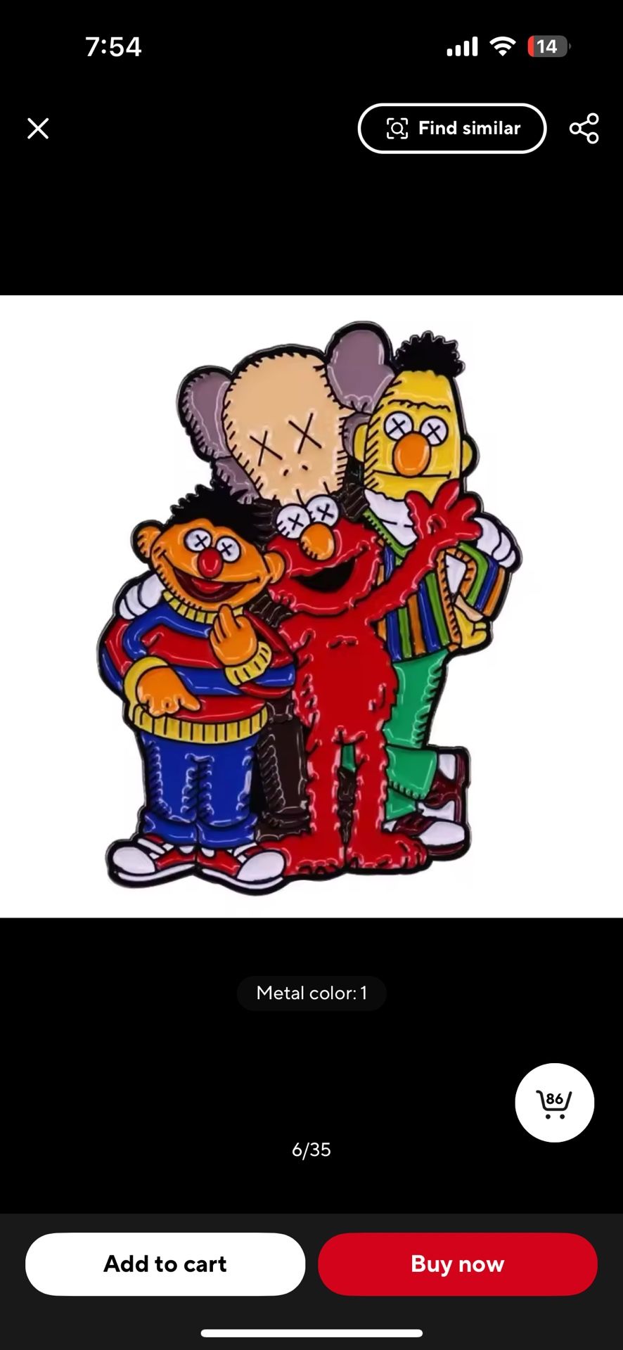 Sesame Street / Kaws Mash-up Metal & Enamel Pin Badge Brooch Elmo Bert Ernie