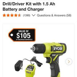RYOBI ONE+ 18V Cordless 3/8 in. Drill/Driver Kit with 1.5 Ah Battery and Charger