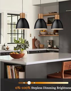 3 Pack Pendant Lights 7"Small Metal Solid Wood Adjustable Height Farmhouse hanging Lights NEW IN BOX
