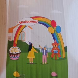 10 Ft Inflatable Happy Birthday Party Rainbow Arch  Teddy Bear Cupcake w/Motor