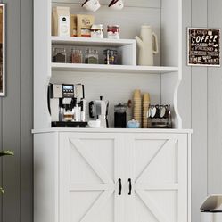 *Brand new* Farmhouse Coffee Bar Cabinet with Storage Hutch, 73 Inch Tall Coffee Bar with Wine Racks