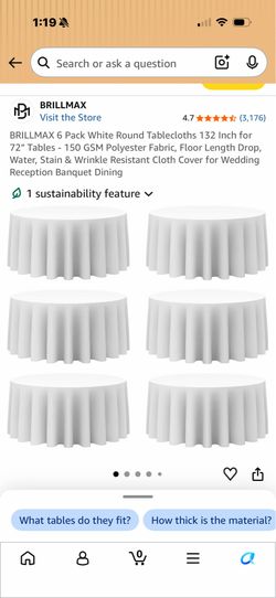6 White Round Table Cloths