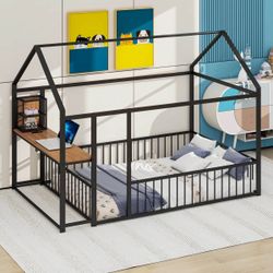 NEW Metal Twin Size with Desk, Shelves, Power Outlets and USB Ports