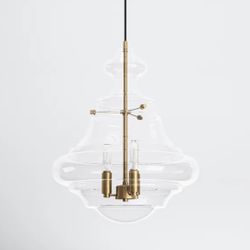 {ONE} Crayford 3-light single schoolhouse pendant by Joss and Main. Finish: natural brass. Adjustable height: 18.38”-138.38”. Overall fixture: 18.38” 