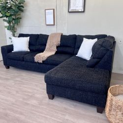 WE DELIVER! 🚚 - Bernie & Phyl’s Charcoal Modern Tufted L Sectional Couch with Chaise