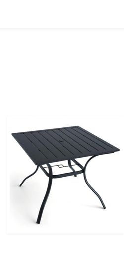 Black Square Metal Outdoor Patio Dining Table with Umbrella Hole