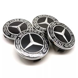4PCS For Mercedes Benz Wheel Center Caps Emblem Black 75mm Rim Hub Cover Logo