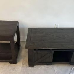 FARMHOUSE STYLE RECTANGULAR LIFT-TOP COCKTAIL TABLE & SIDE TABLE -