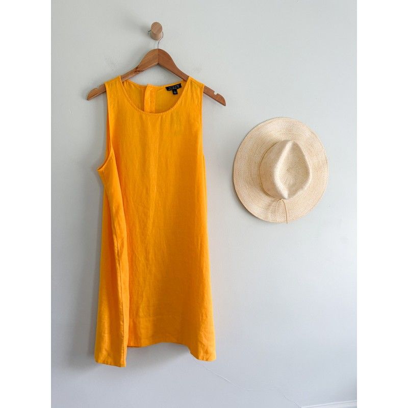 NWT J.Crew Maxine button-back dress in linen Orange women's Size L Large Sleeveless Yellow 