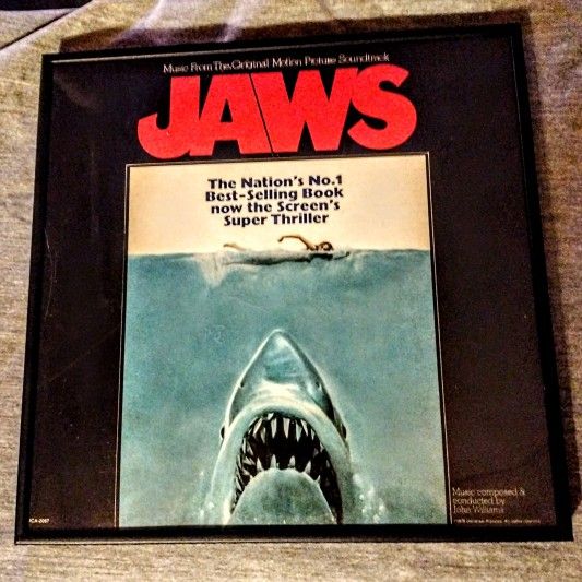 *Jaws Original Movie Soundtrack LP *John Williams 2087/MCA *1975 Vinyl Album 1st Pressing *Framed*
