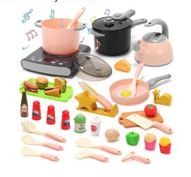 CUTE STONE Play Kitchen Accessories Set, Kids Cooking Toys Set with Play Pots and Pans, Electronic Induction Cooktop with Sound and Light, Cookware Ut
