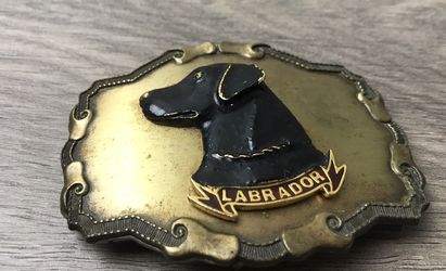 DOG BLACK LABRADOR BELT BUCKLE BROWN SUEDE VINTAGE RETRO BELT BUCKLE RAINTREE