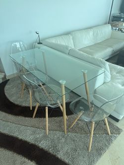 Glass dinner or kitchen table with 4 chairs