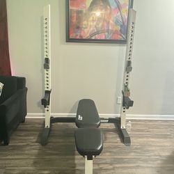 BRAND NEW - BENCH PRESS/SQUAT RACK + Olympic Deadlift Bar And 300Lb Of Weights