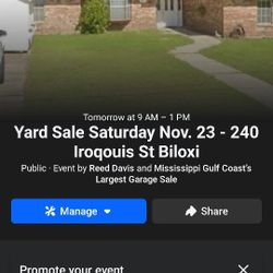 Yard Sale Saturday November 23 - 240 Iroquois St Biloxi 