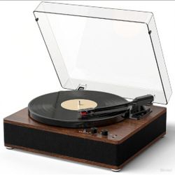 Full-Size Vintage Vinyl Record Player, 3-Speed Turntable with Counterweight, Bluetooth Input & Output, Built-in Stereo Speakers, Supports AUX/RCA/Head