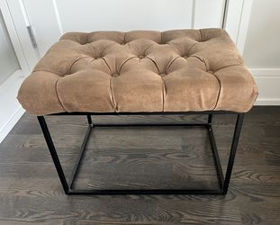 Brown Vegan Leather Tufted Black Metal Base Bench or Ottoman