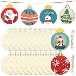 50 PCS Wooden DIY Christmas Ornament Crafts Wooden Round Circle Ornaments for Kids