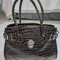 New York & Co Vegan Snake Skin Style Purse Brown Shoulder Handbag Classy