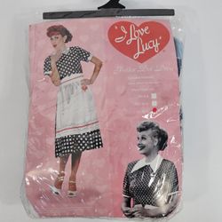 I Love Lucy Halloween Costume Polka Dot Dress/Apron/Hair Bow Women's Sz L 14-16