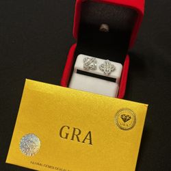 Brand New Moissanite Quatrefoil Flower Stud Earrings - GRA Certified Sterling Silver