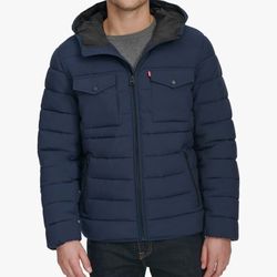 Levi's Mens Water Resistant Performance Stretch Hooded Puffer Jacket