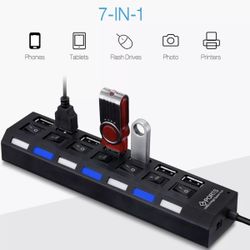 7 in 1 Multi-port USB hub travel fast charging station.