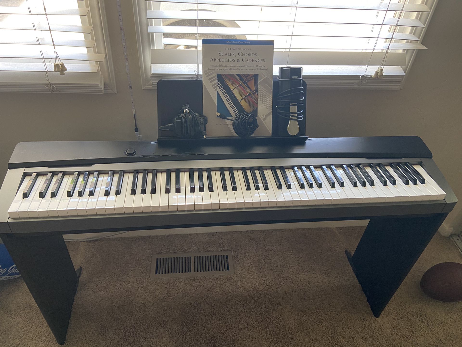 Casio PX-130 Keyboard With Keyboard Stand, Music Stand, Book, Pedal, Power Cord and Computer Cable