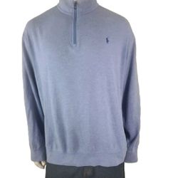 Polo Ralph Lauren Pullover Men's XXL Light  Blue 1/4 Zip Cotton Blend Sweater 