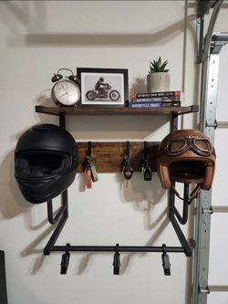 Wall-Mounted Motorcycle Helmet Rack with Shelf