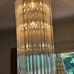 Large 44” long Art Deco / Mid Century Modern Lucite Chandelier.  Exc Condition